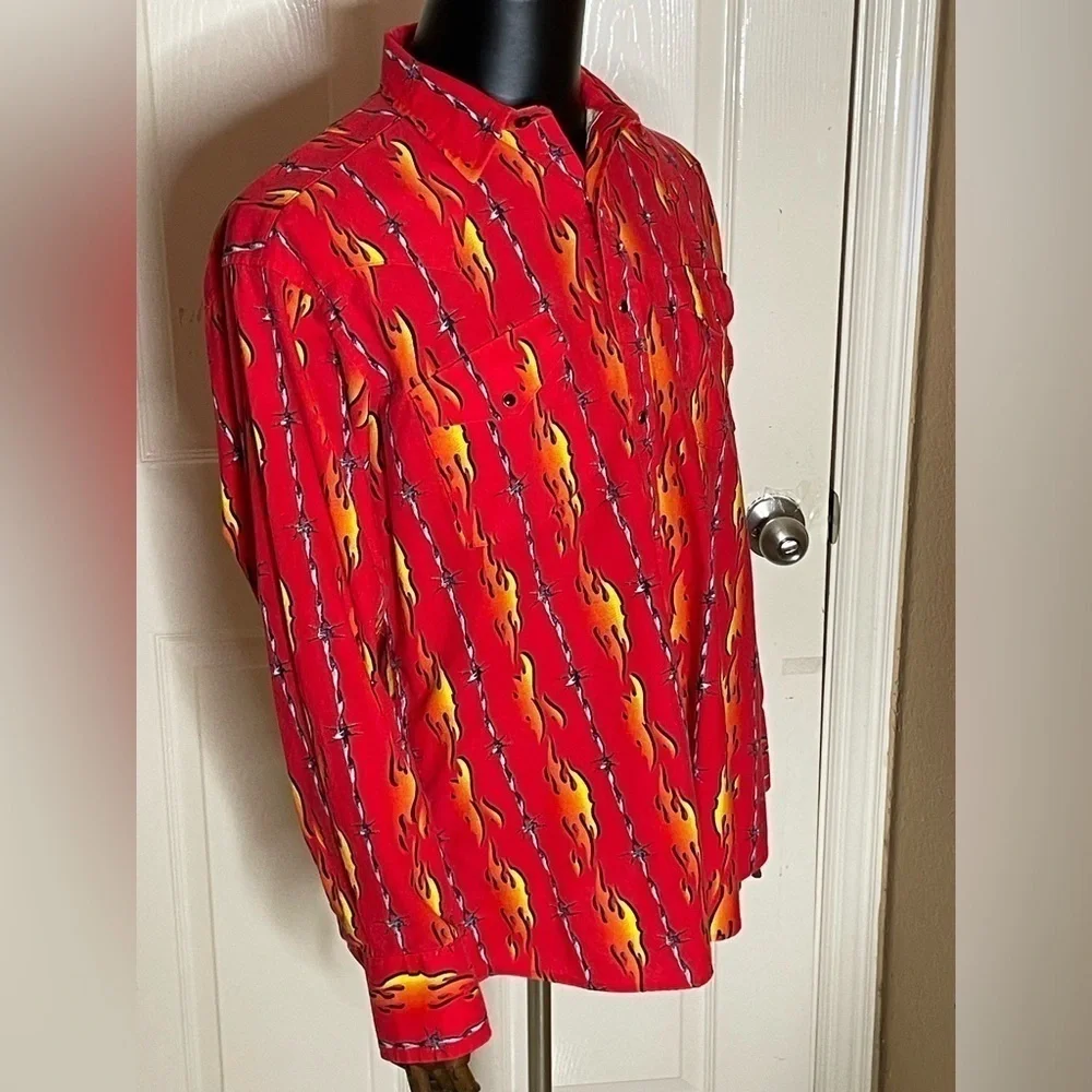 VTG PANHANDLE SLIM Brooks & Dunn Flames Barbed Wire guy fieri Western Shirt L‍﻿﻿ - Picture 3 of 9